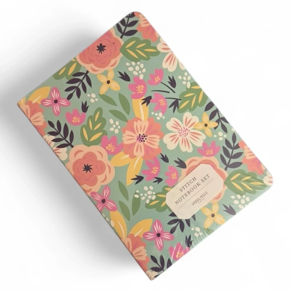 Steel Mill & Co. Mint Floral Lined Stitch Bound Notebook Set of Three 8.5